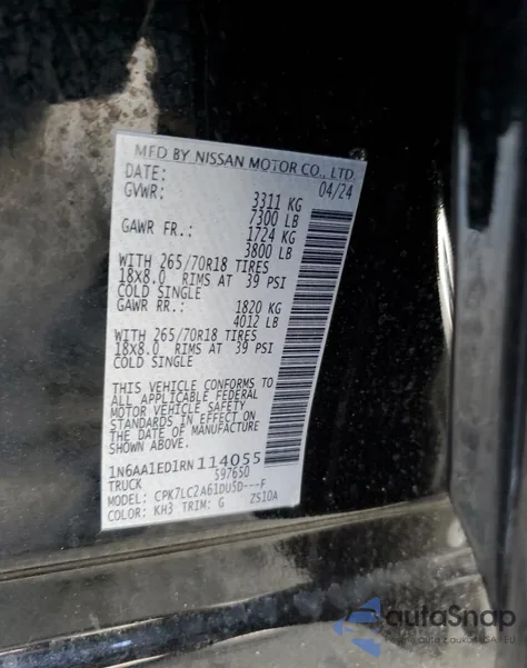 2024 Nissan Titan Pro-4X из США, поврежденный, VIN 1N6AA1ED1RN114055